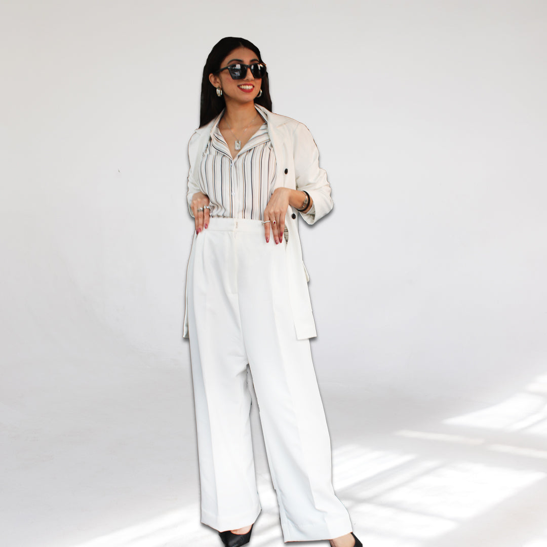 White Long Coat & High Waist Pant