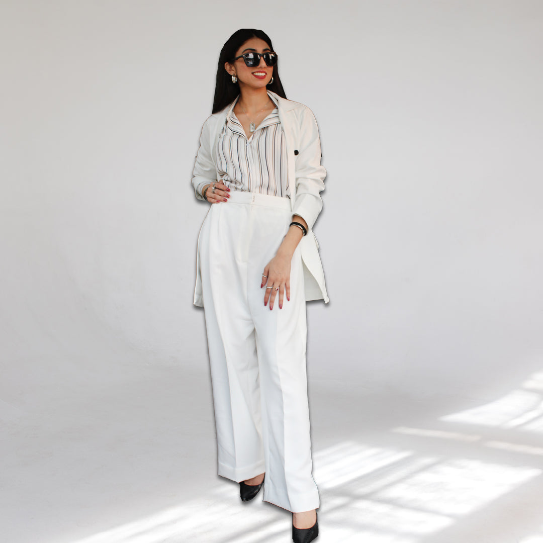 White Long Coat & High Waist Pant