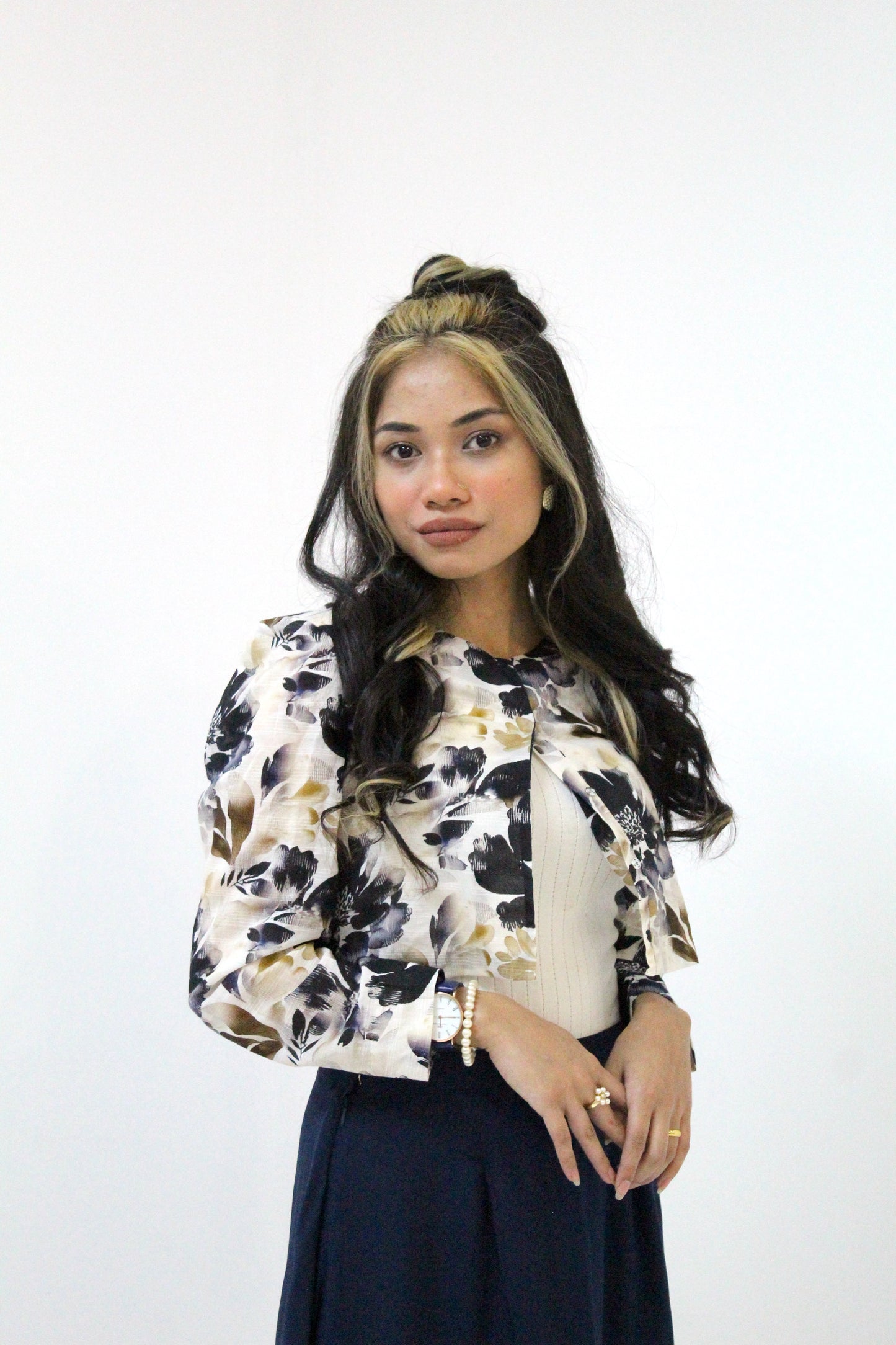 Blue Floral Jacket with Skirt