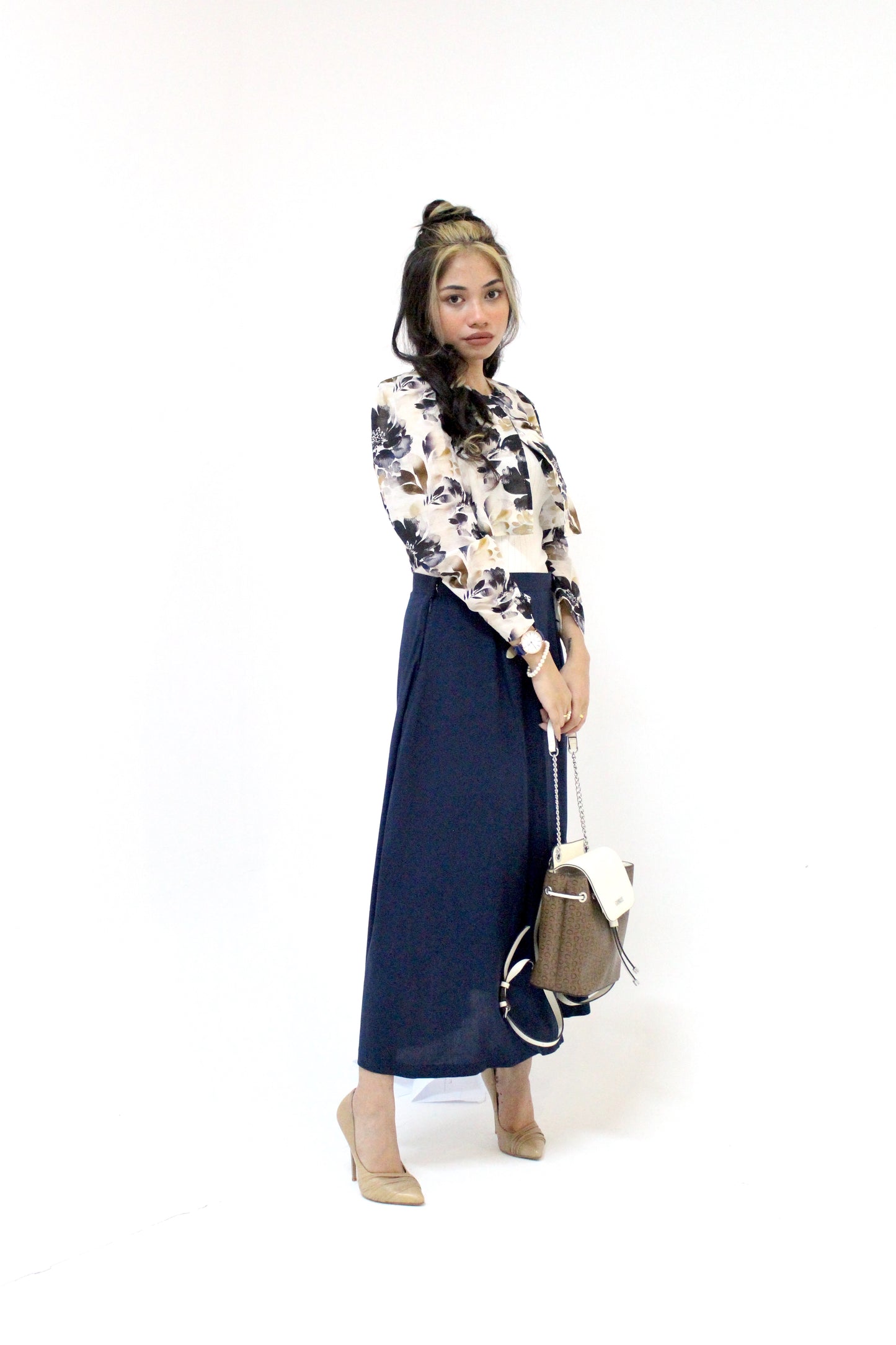 Blue Floral Jacket with Skirt