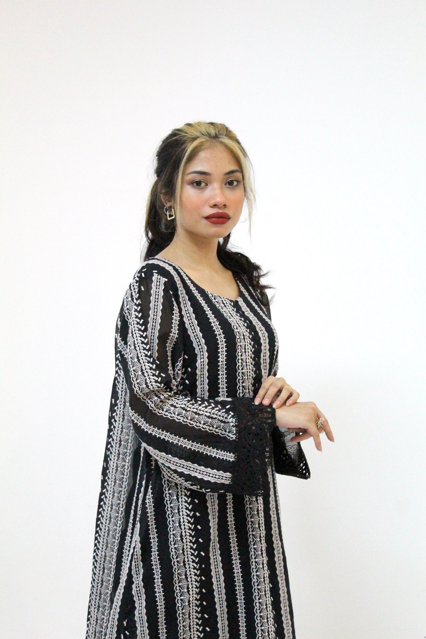 Embroidered Swiss Lawn Black Long Shirt with Inner