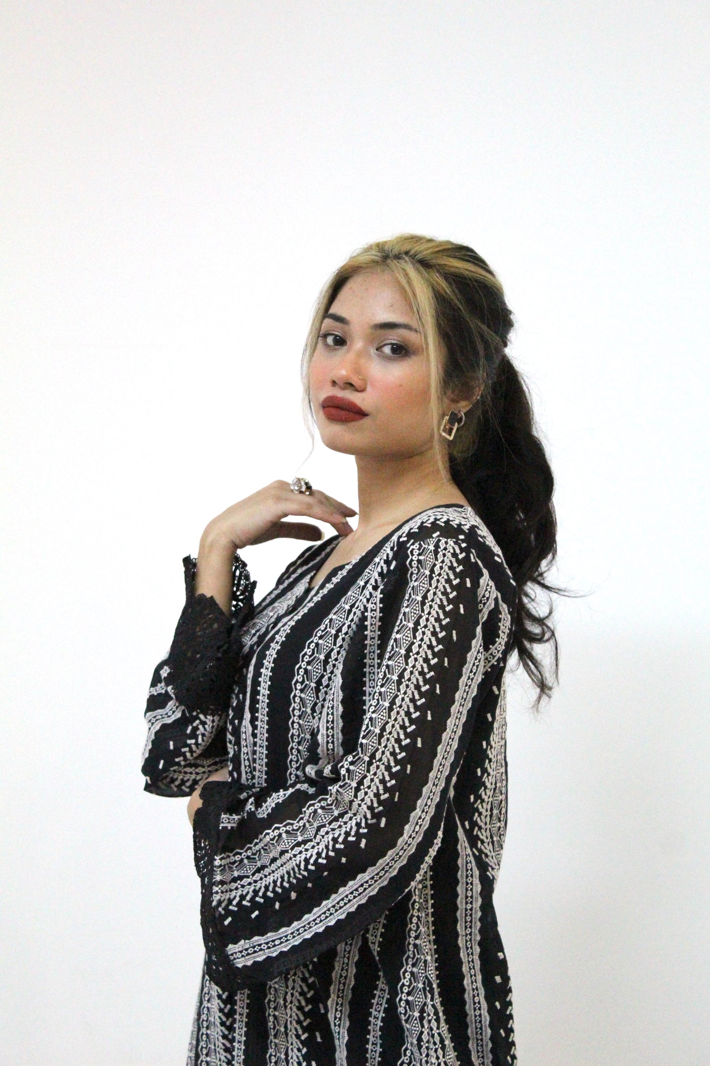 Embroidered Swiss Lawn Black Long Shirt with Inner