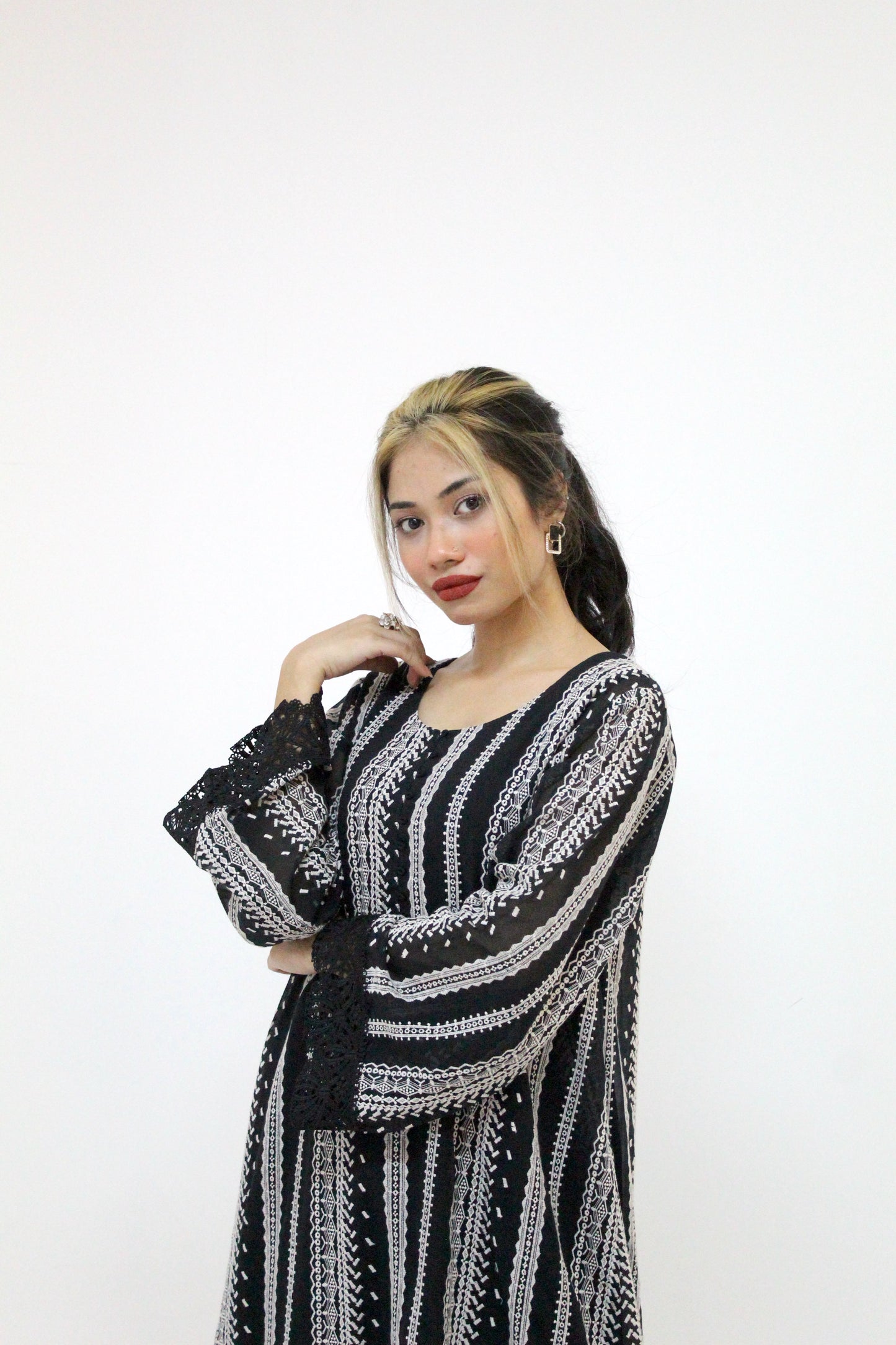 Embroidered Swiss Lawn Black Long Shirt with Inner