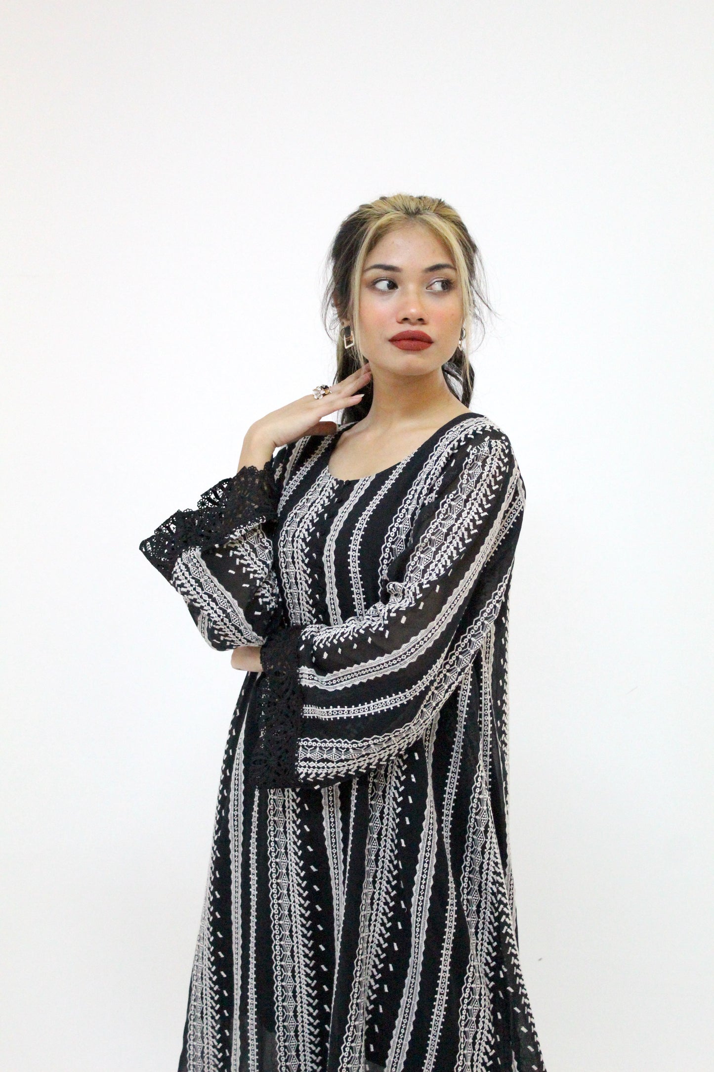 Embroidered Swiss Lawn Black Long Shirt with Inner