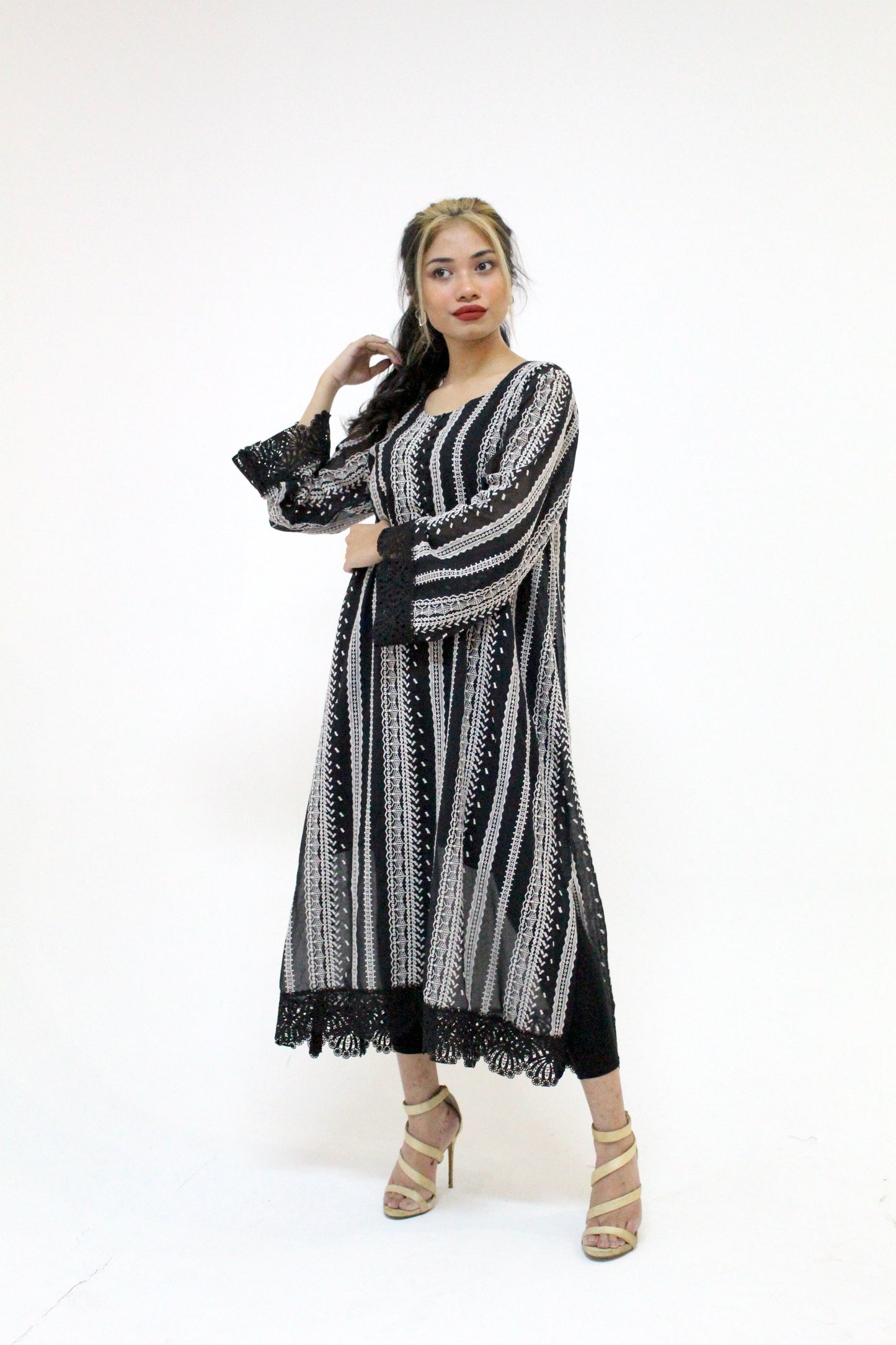 Embroidered Swiss Lawn Black Long Shirt with Inner