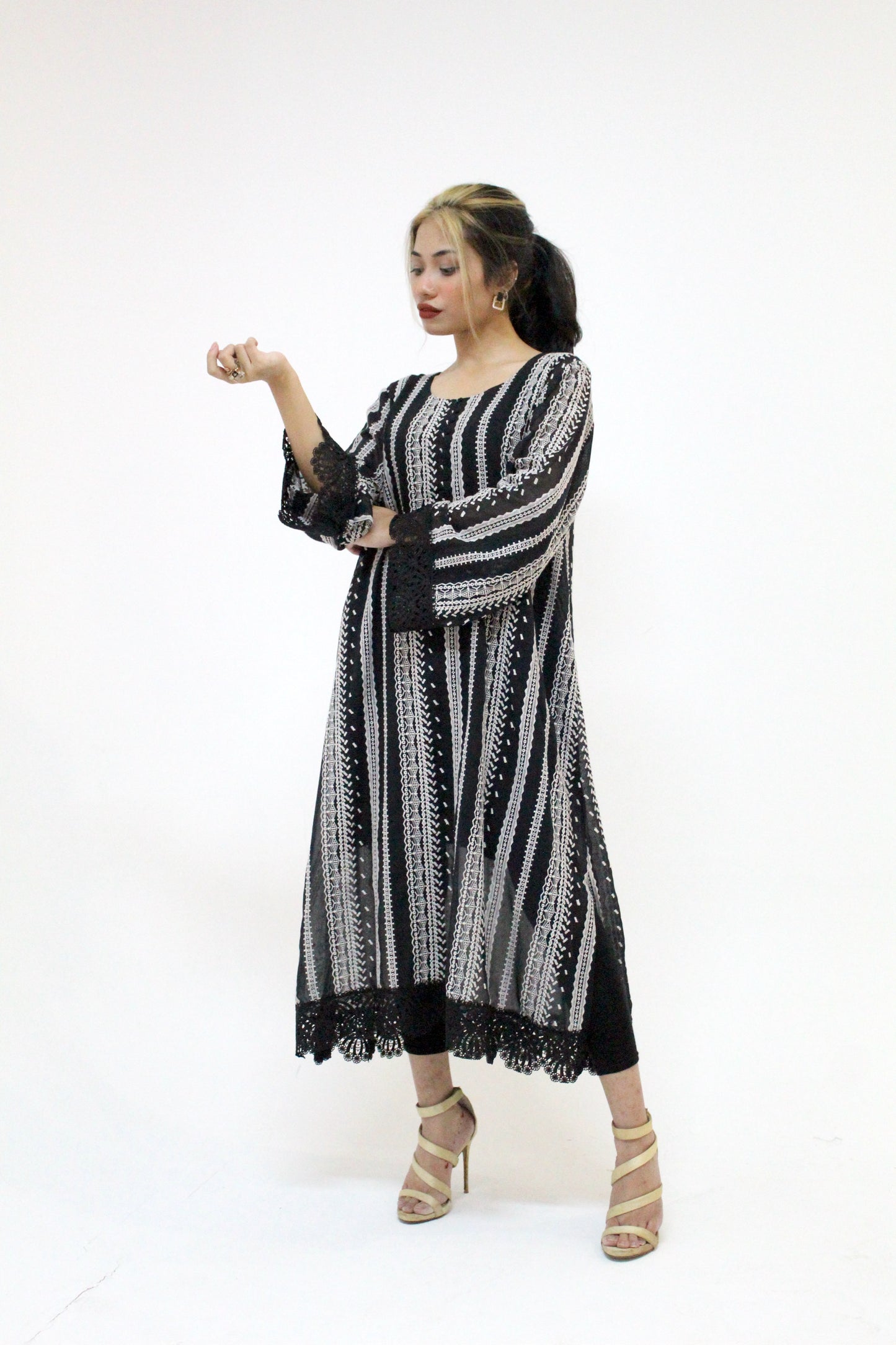Embroidered Swiss Lawn Black Long Shirt with Inner