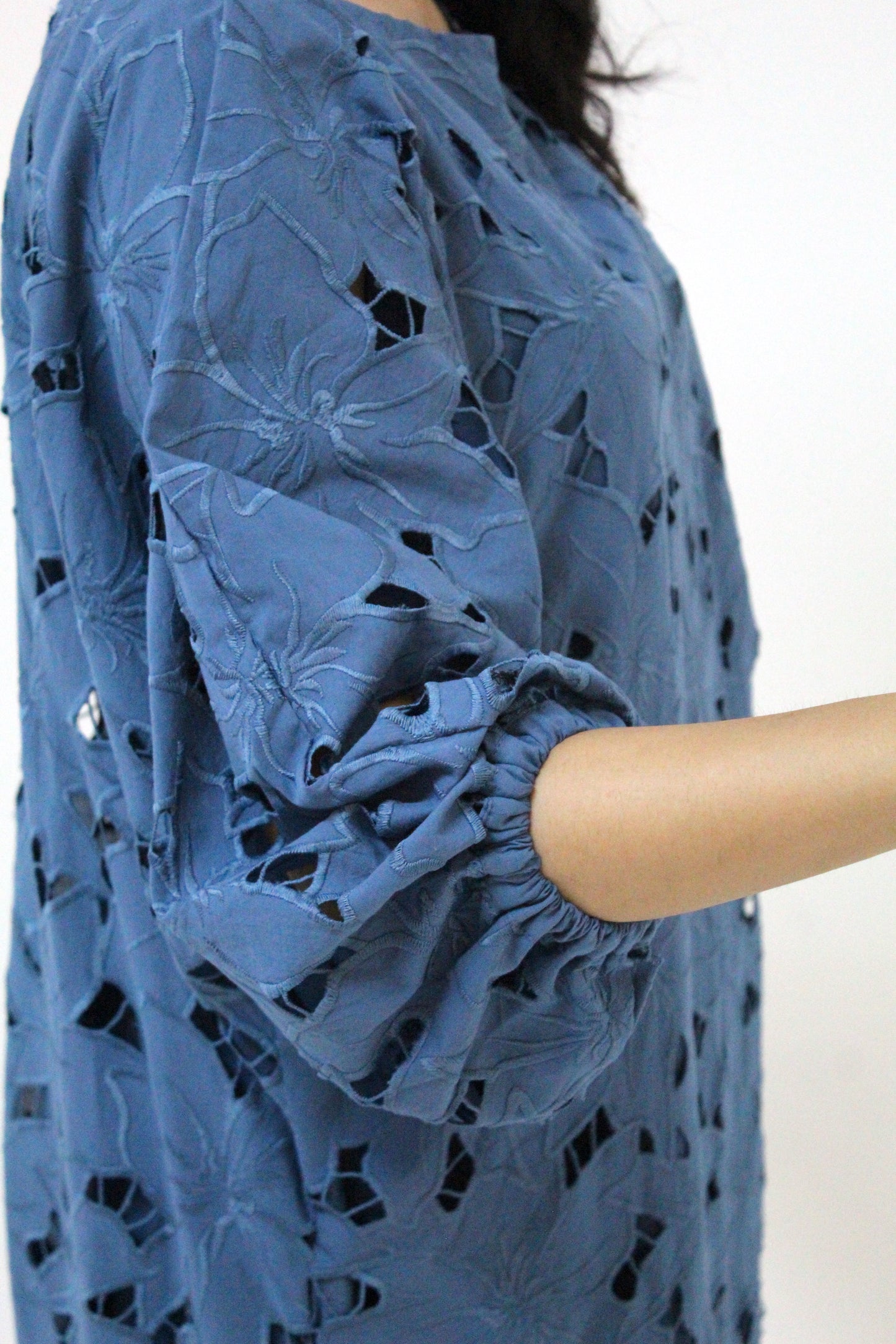 Azure Bloom – Cutwork Lawn Cotton Maxi Dress