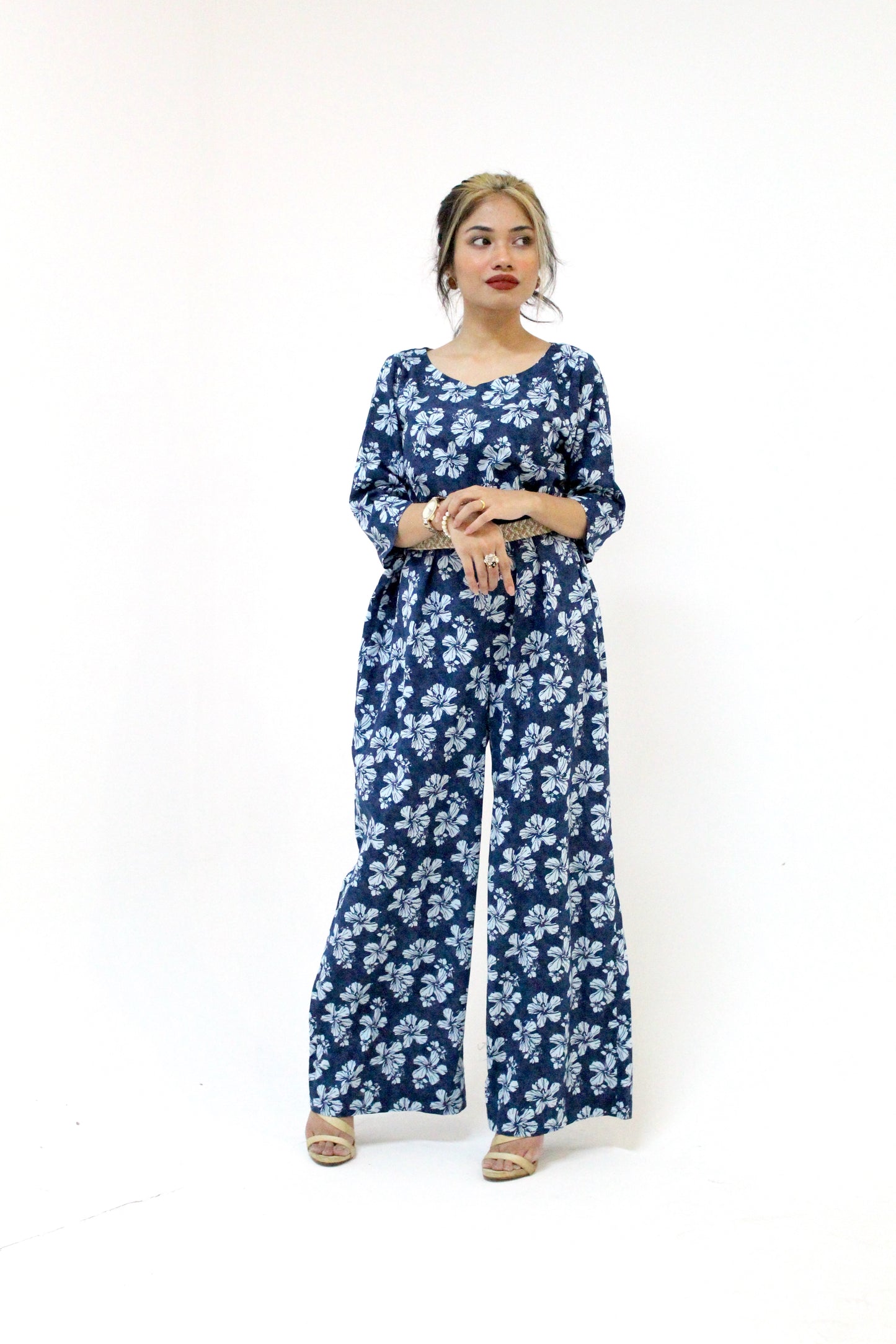Floral Print Jumpsuit with Woven Belt