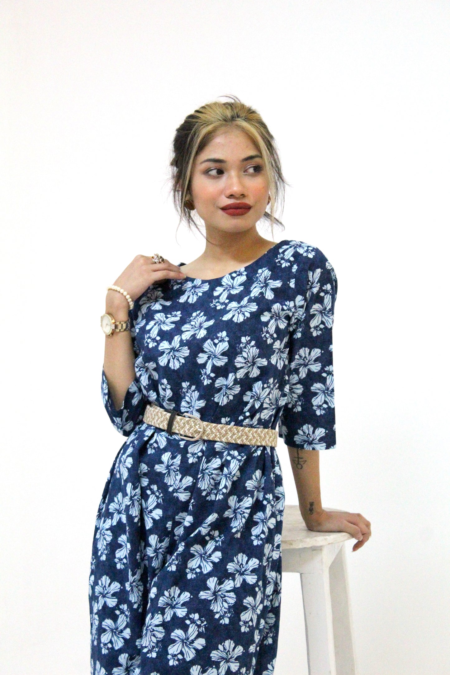 Floral Print Jumpsuit with Woven Belt