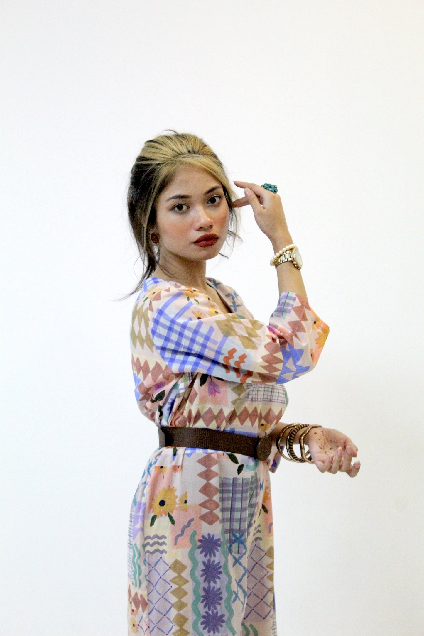 Geometric Floral Print Wide-Leg Jumpsuit with Belt