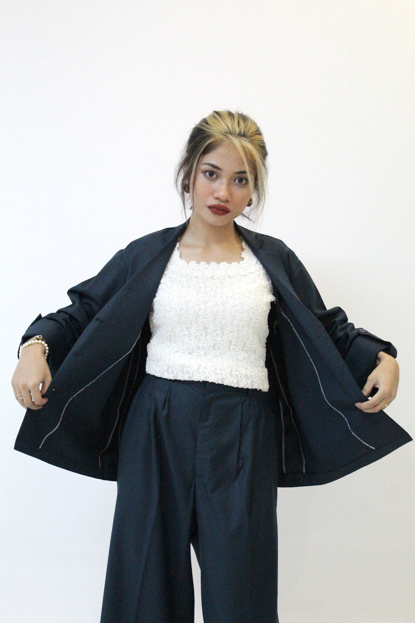 Blue Blazer and Wide-Legged High Waist Pants
