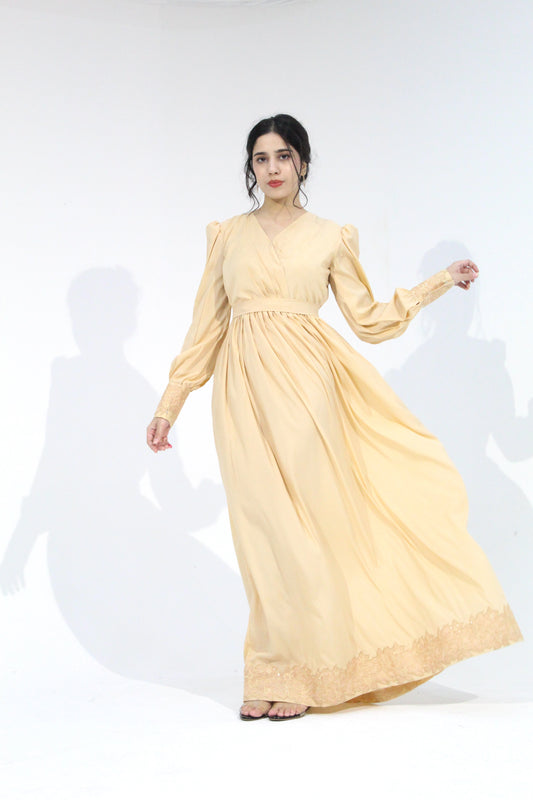 Aurora – Sangemur Handmade Embroidered Korean Maxi Dress with Puff Sleeves