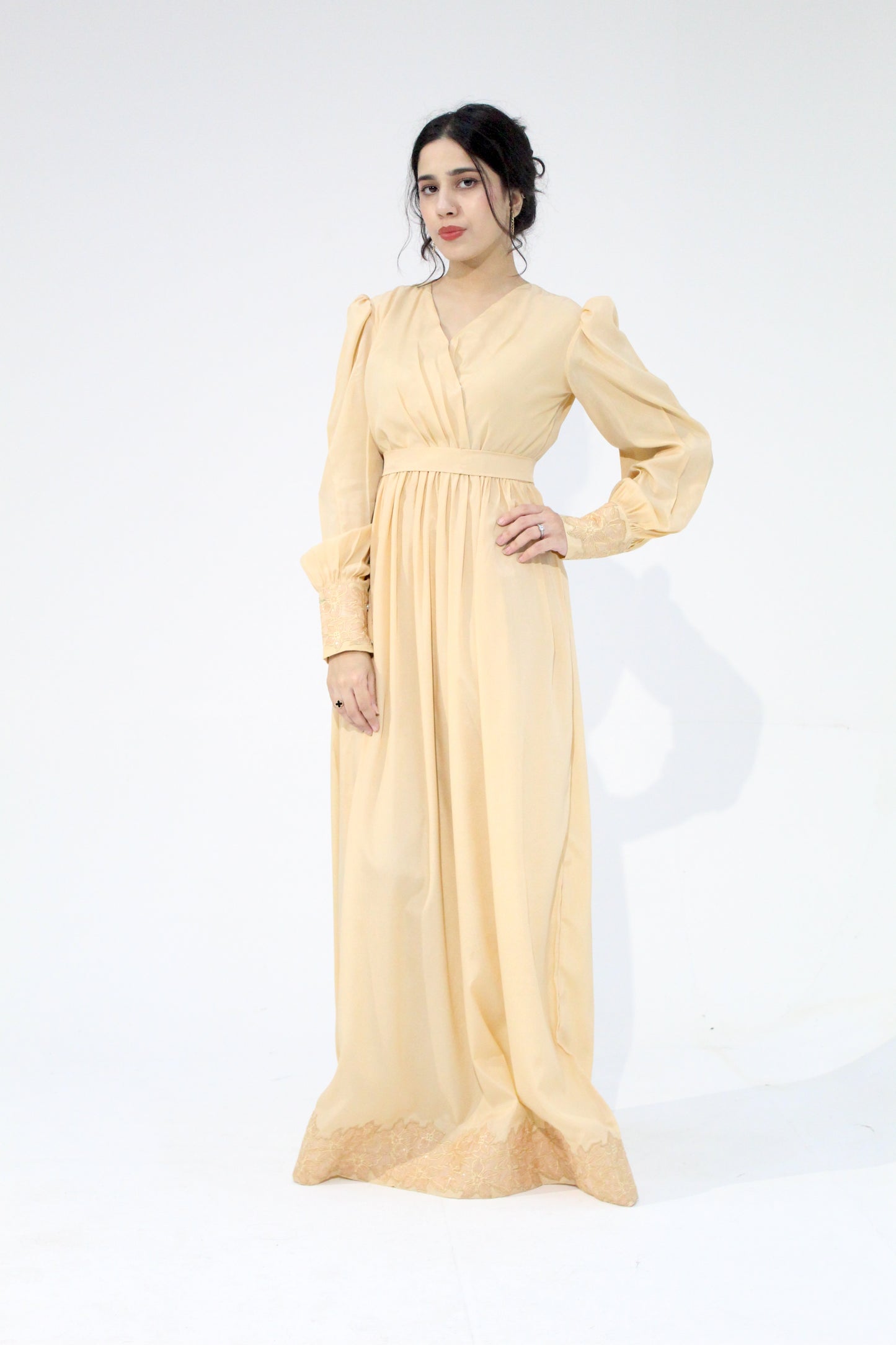 Aurora – Sangemur Handmade Embroidered Korean Maxi Dress with Puff Sleeves