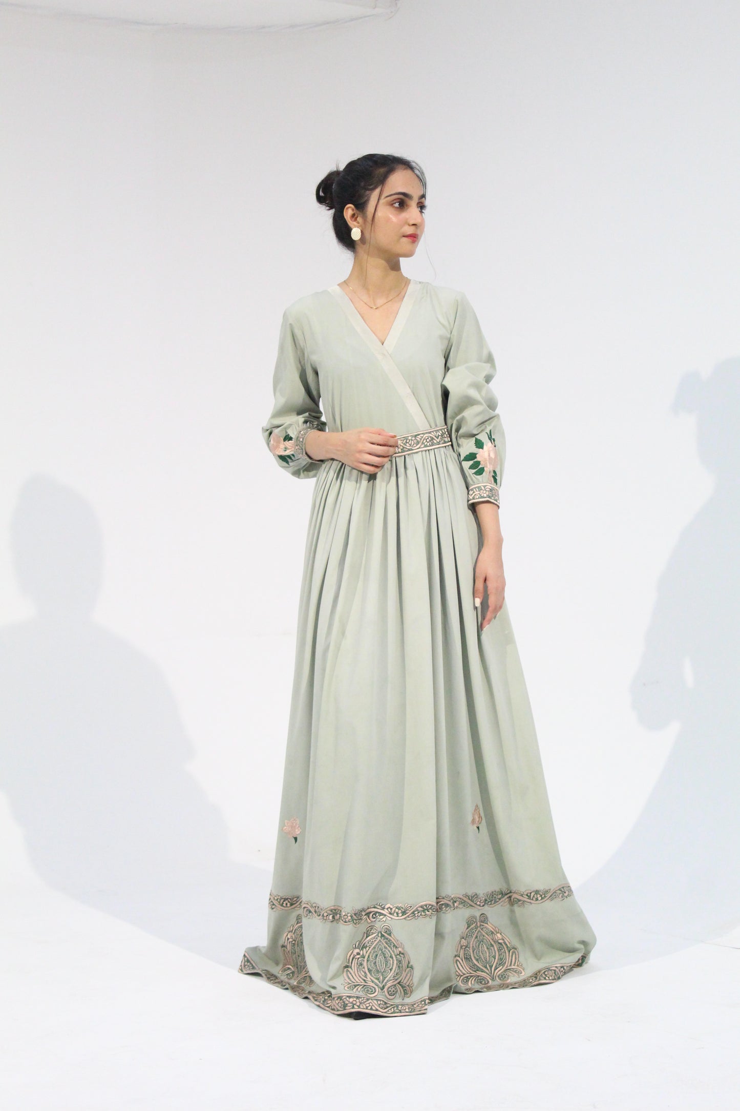 Greenfall - Sangemur Embroidered V-Neckline Full Frock