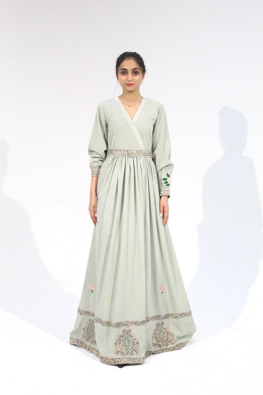 Greenfall - Sangemur Embroidered V-Neckline Full Frock