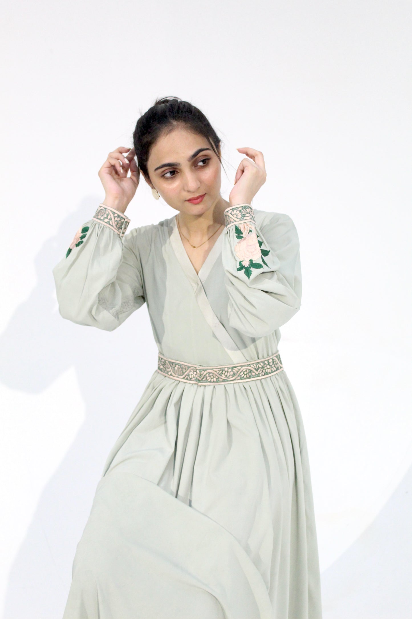 Greenfall - Sangemur Embroidered V-Neckline Full Frock