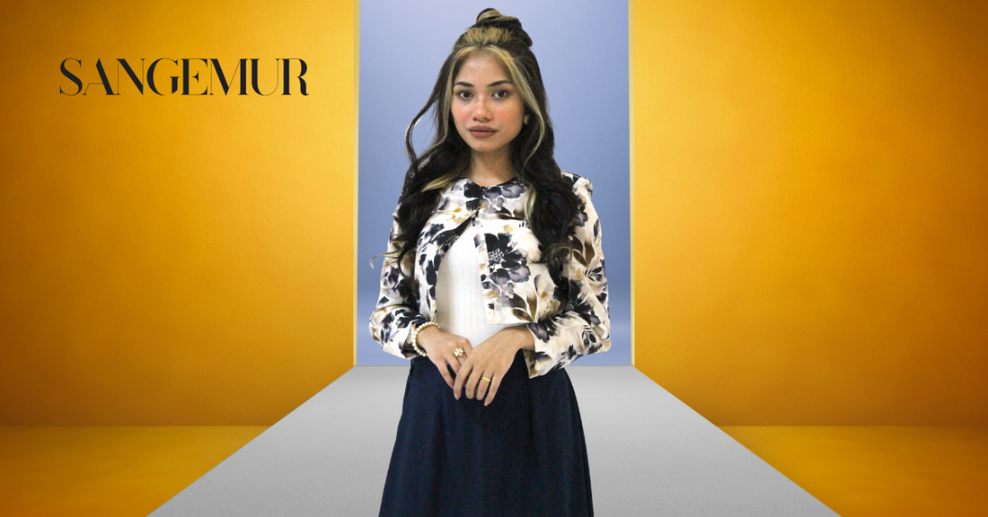 Blue Floral Jacket with Skirt representing how Korean Fashion Boosts Your Confidence