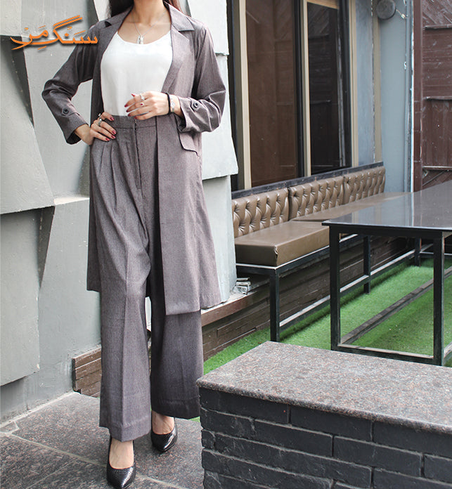 Grey Long Coat & High Waist Pant | The King