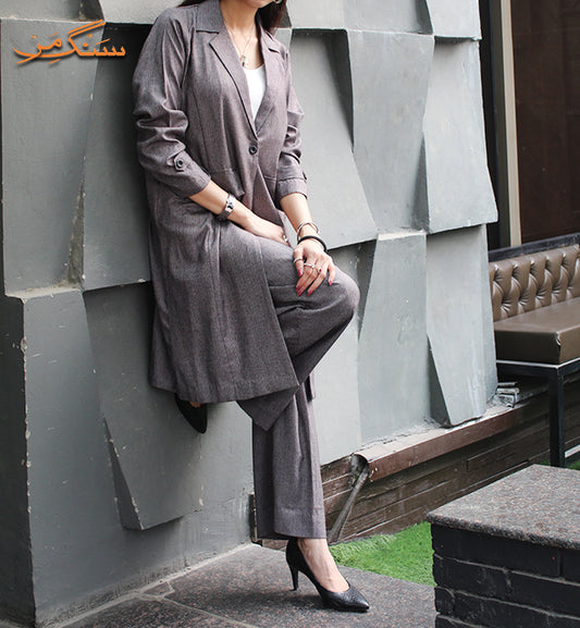 Grey Long Coat & High Waist Pant | The King