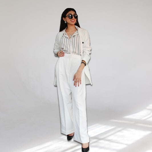 White Long Coat & High Waist Pant