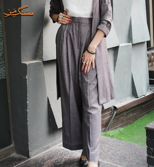 Grey Long Coat & High Waist Pant | The King