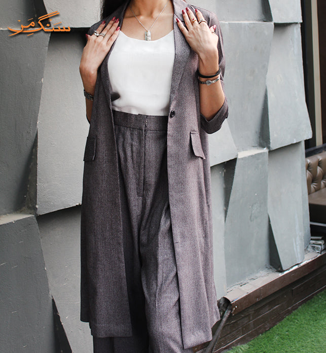 Grey Long Coat & High Waist Pant | The King