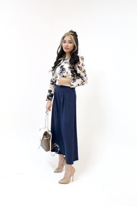 Blue Floral Jacket with Skirt