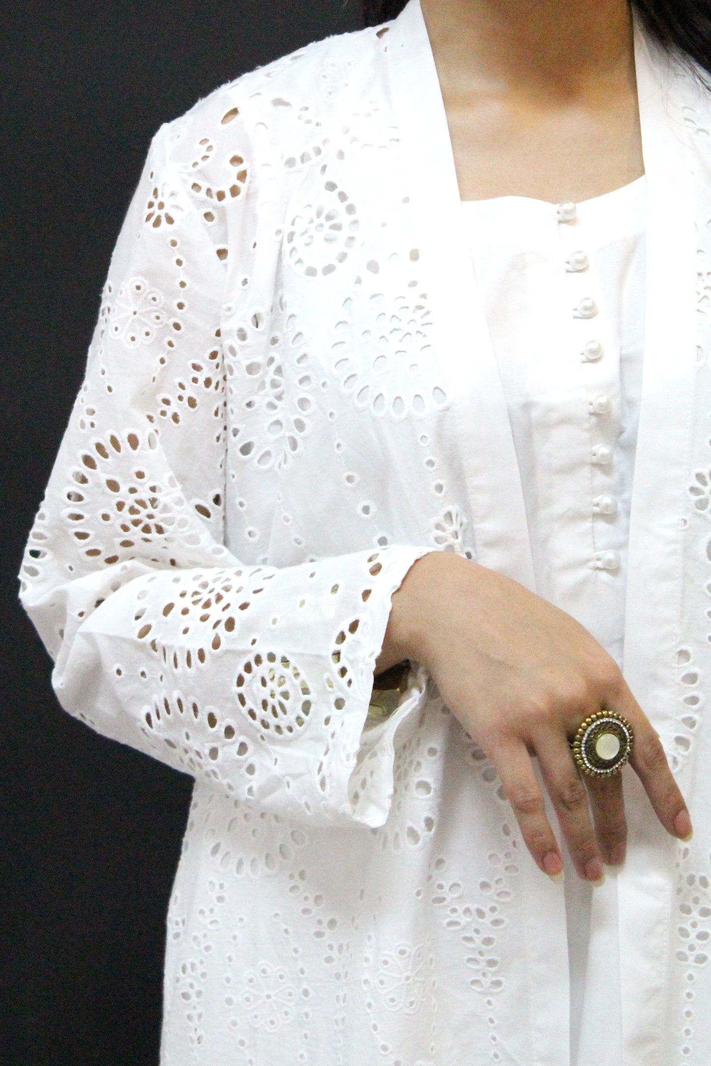 White Cotton Eyelet Long Dress