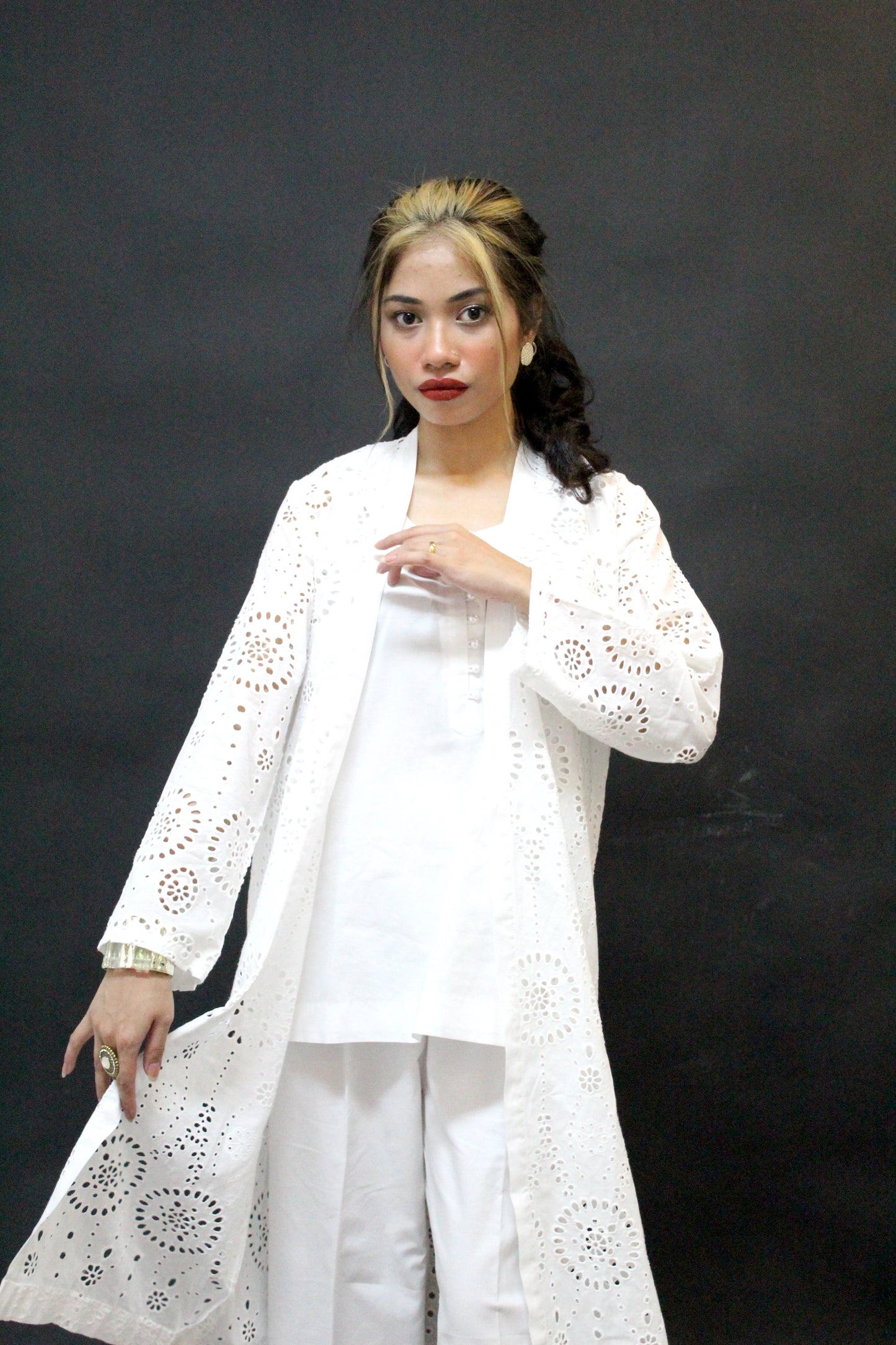 White Cotton Eyelet Long Dress
