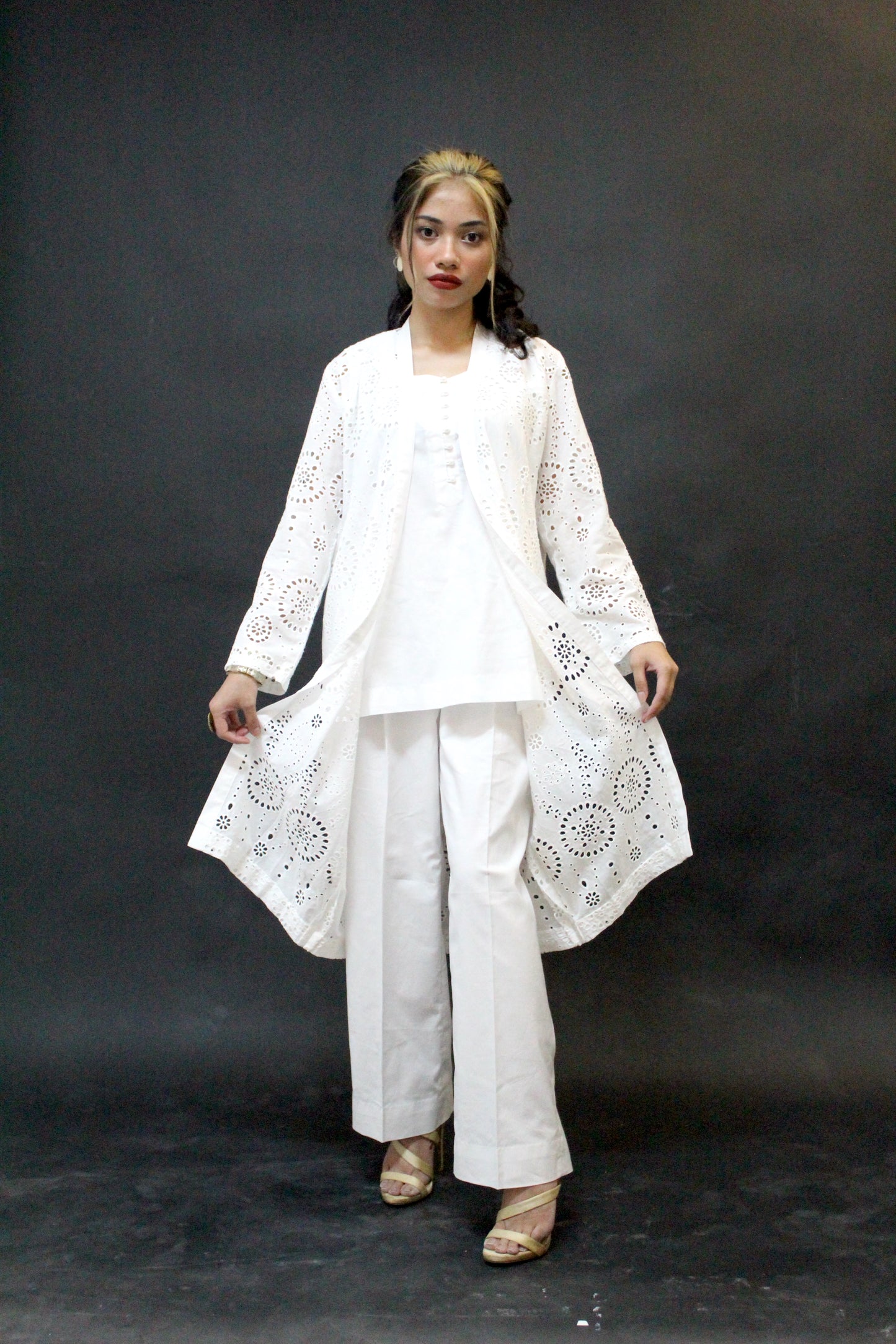 White Cotton Eyelet Long Dress