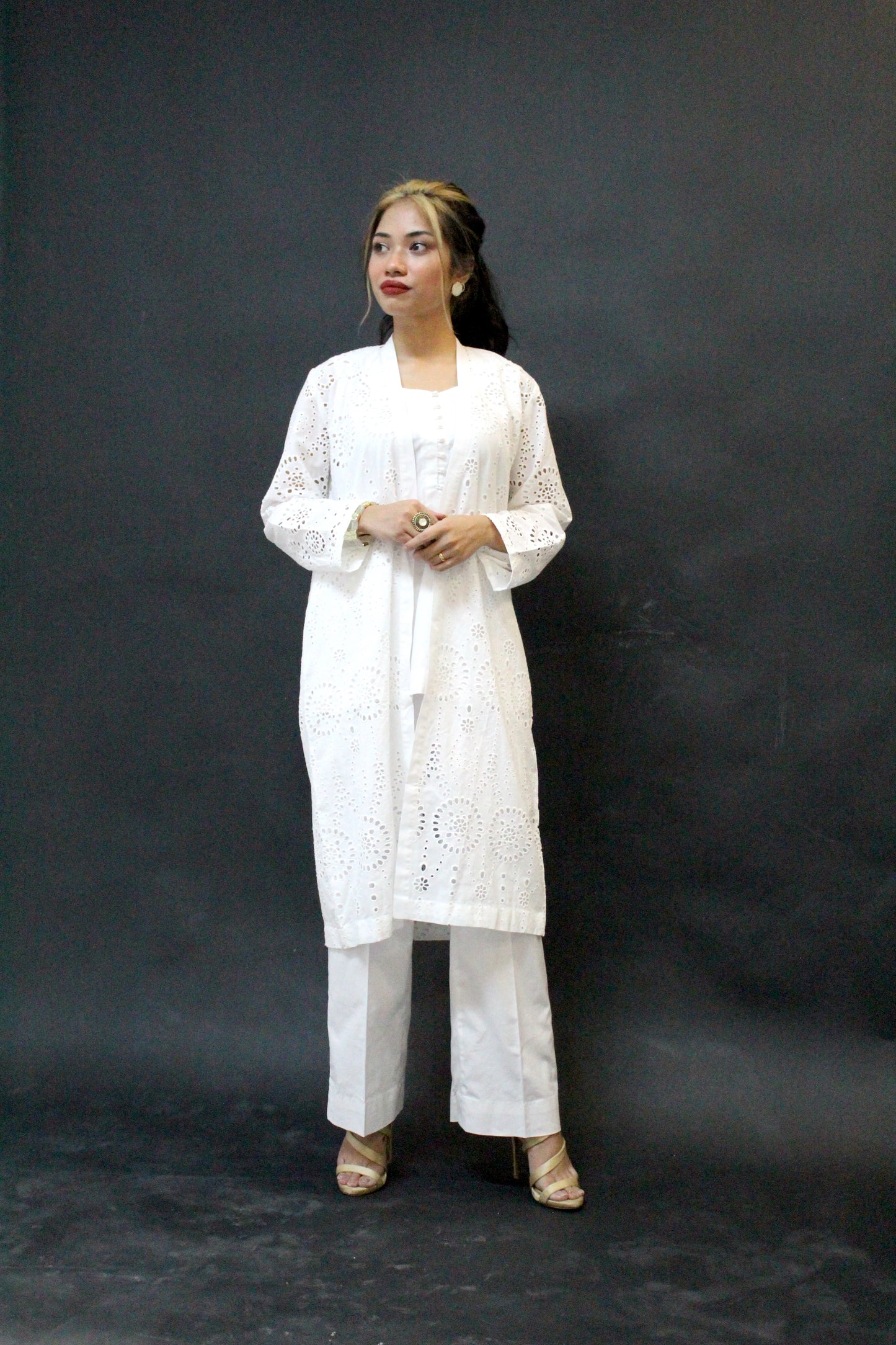 White Cotton Eyelet Long Dress
