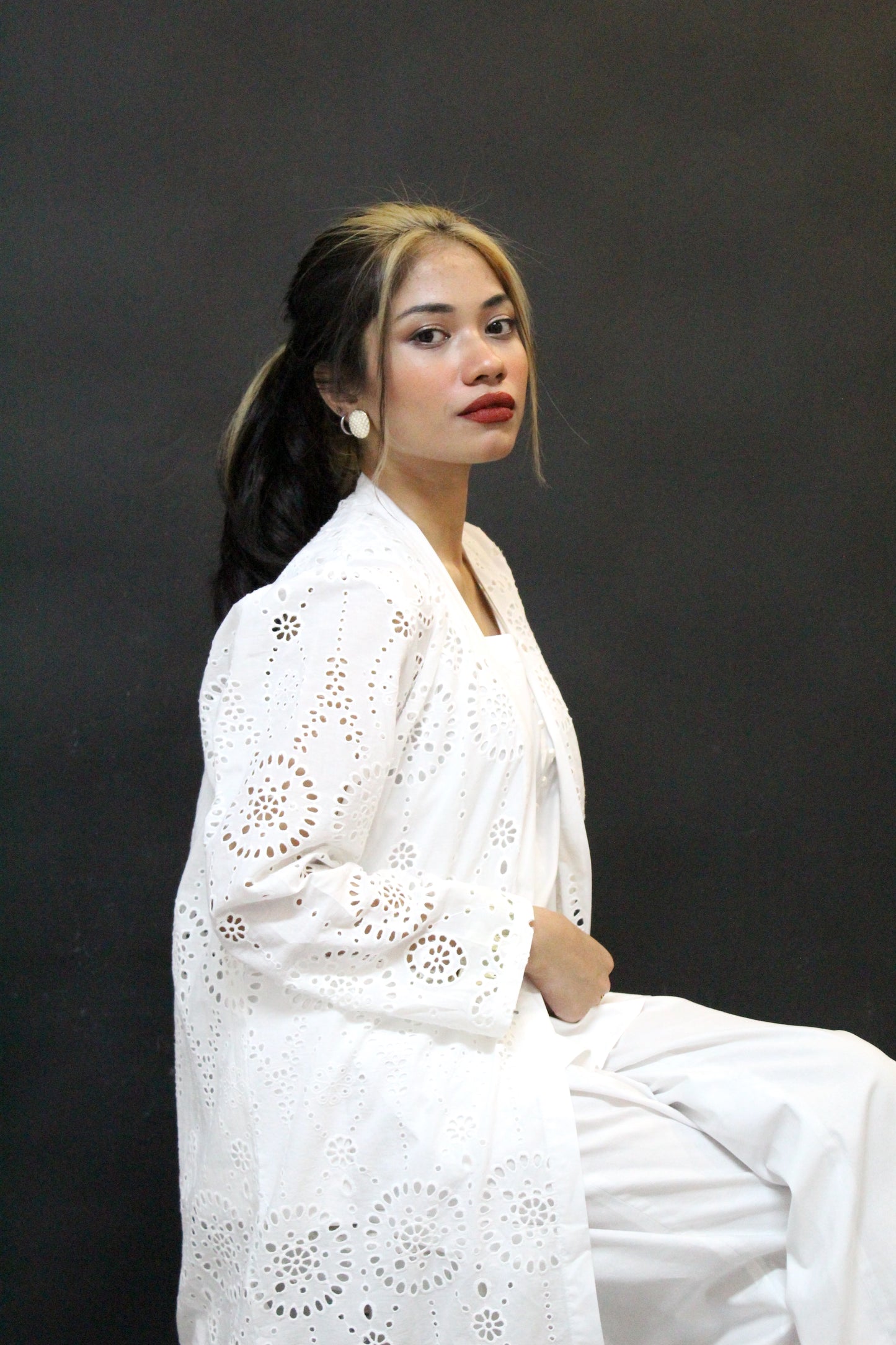 White Cotton Eyelet Long Dress