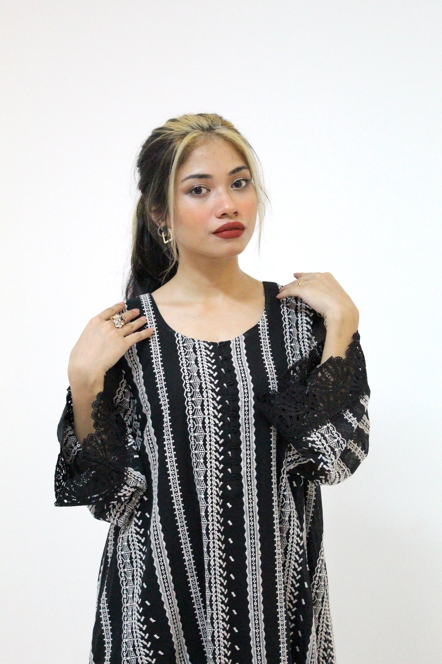 Embroidered Swiss Lawn Black Long Shirt with Inner