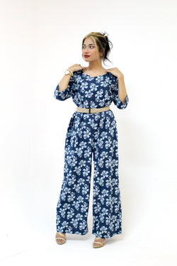 Floral Print Jumpsuit with Woven Belt