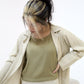 Mint Green Striped Trench Coat Set with Olive Top and Wide-Legged Pants