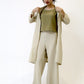 Mint Green Striped Trench Coat Set with Olive Top and Wide-Legged Pants