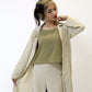 Mint Green Striped Trench Coat Set with Olive Top and Wide-Legged Pants