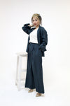 Blue Blazer and Wide-Legged High Waist Pants