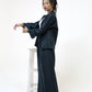 Blue Blazer and Wide-Legged High Waist Pants