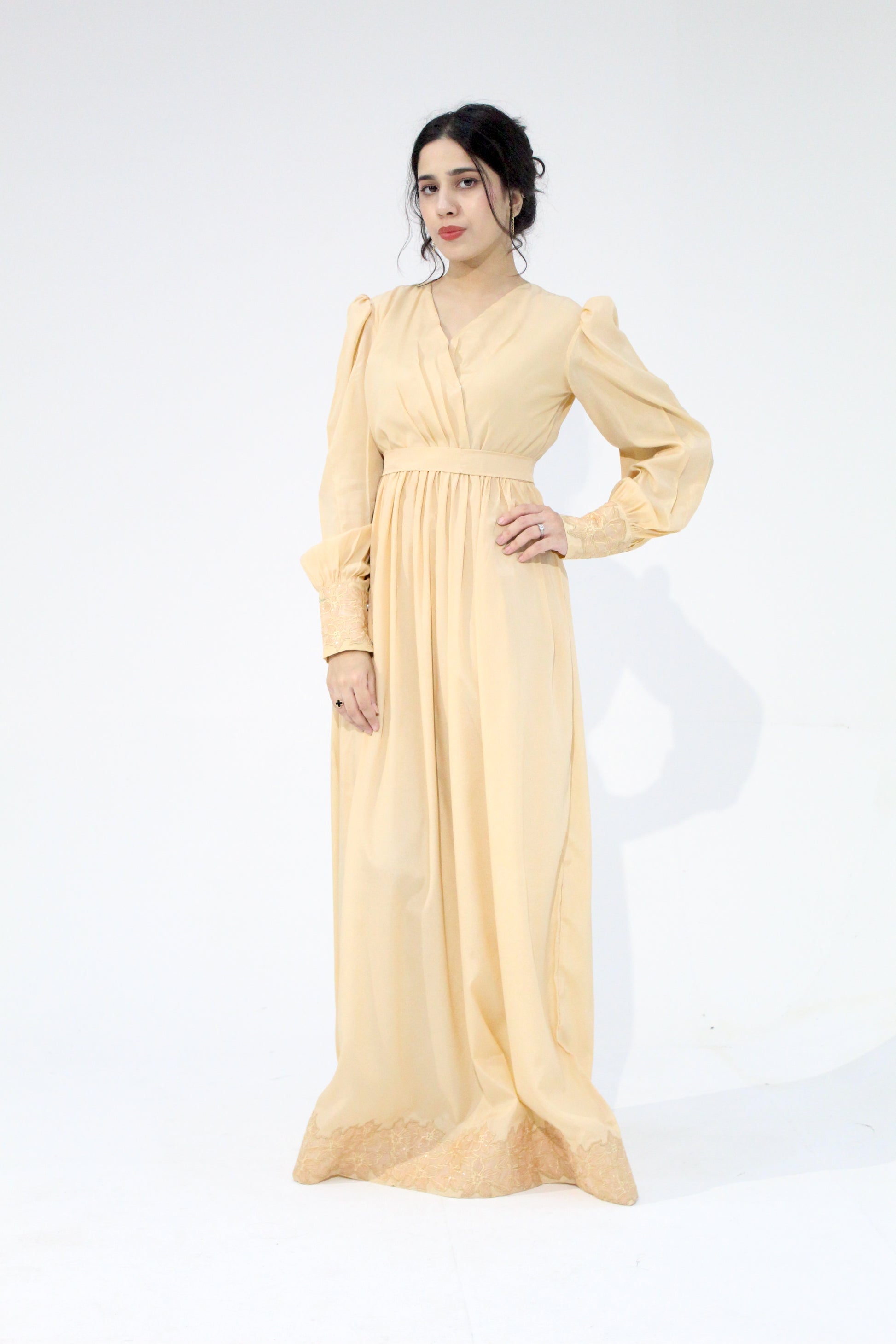 Aurora – Sangemur Handmade Embroidered Korean Maxi Dress with Puff Sleeves