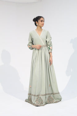 Greenfall - Sangemur Embroidered V-Neckline Full Frock