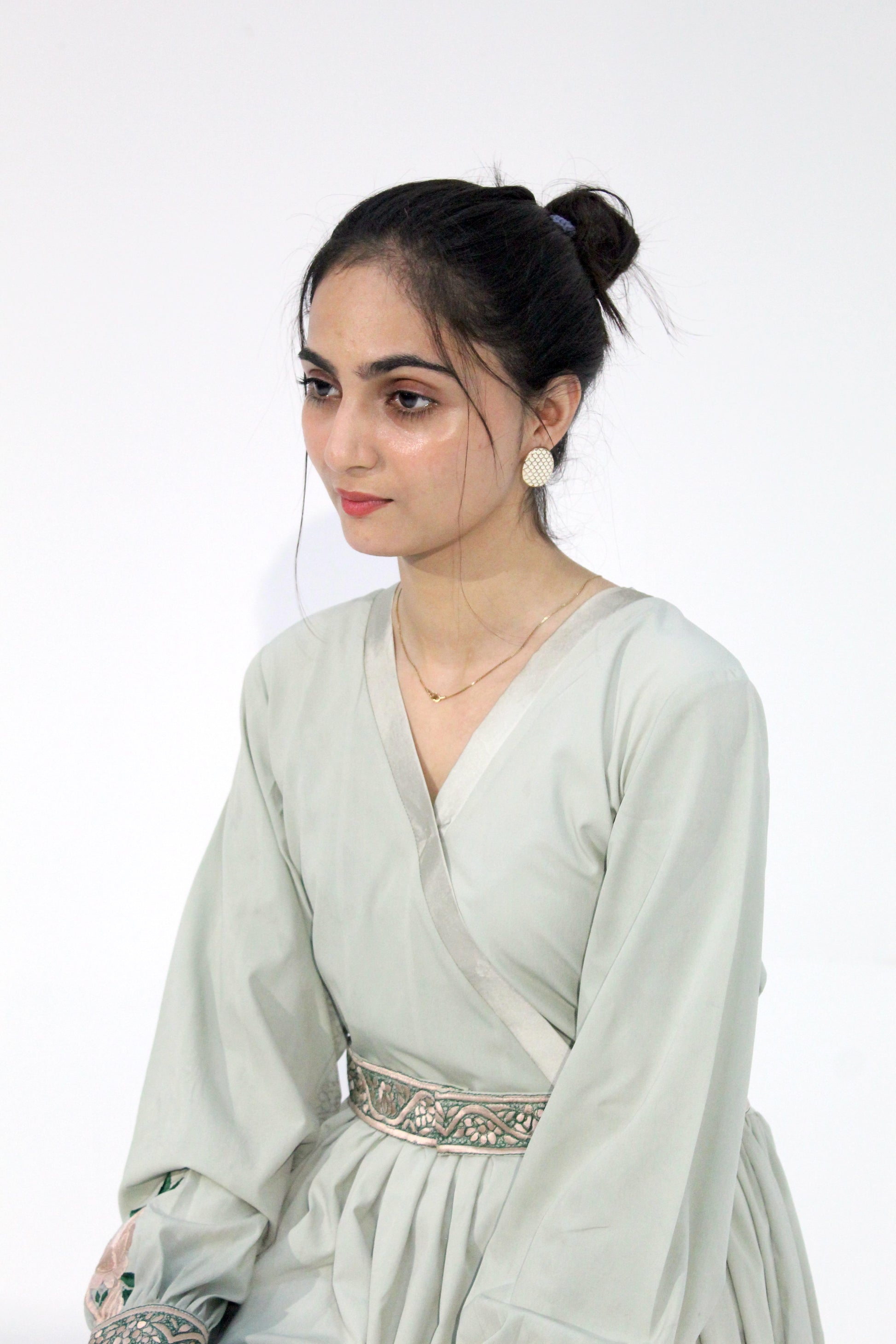 Greenfall - Sangemur Embroidered V-Neckline Full Frock