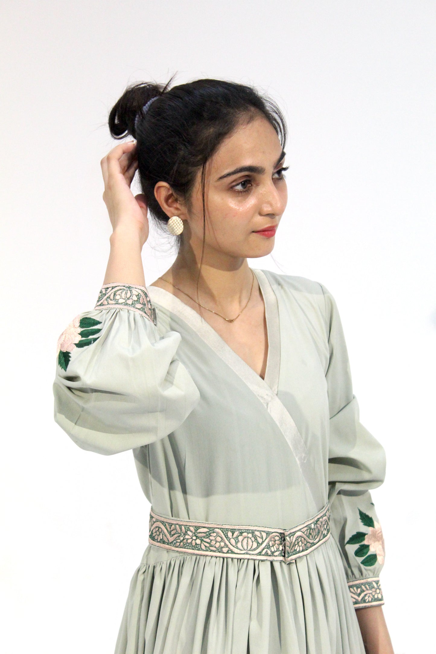 Greenfall - Sangemur Embroidered V-Neckline Full Frock
