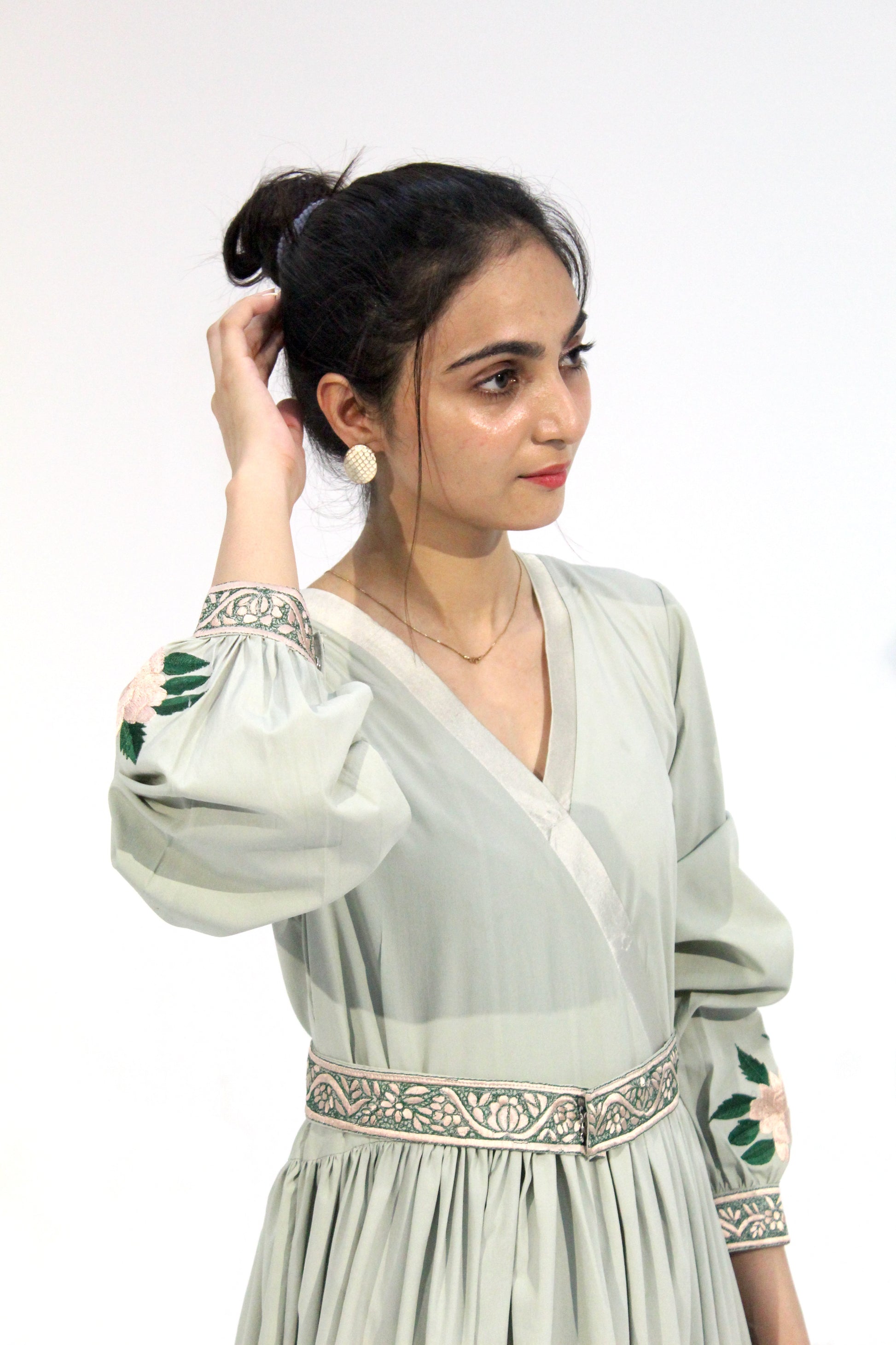 Greenfall - Sangemur Embroidered V-Neckline Full Frock