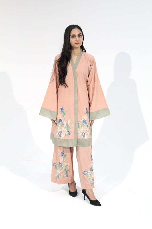 Rosebay - Sangemur Handmade Embroidered Two Piece Korean Kimono Style Set