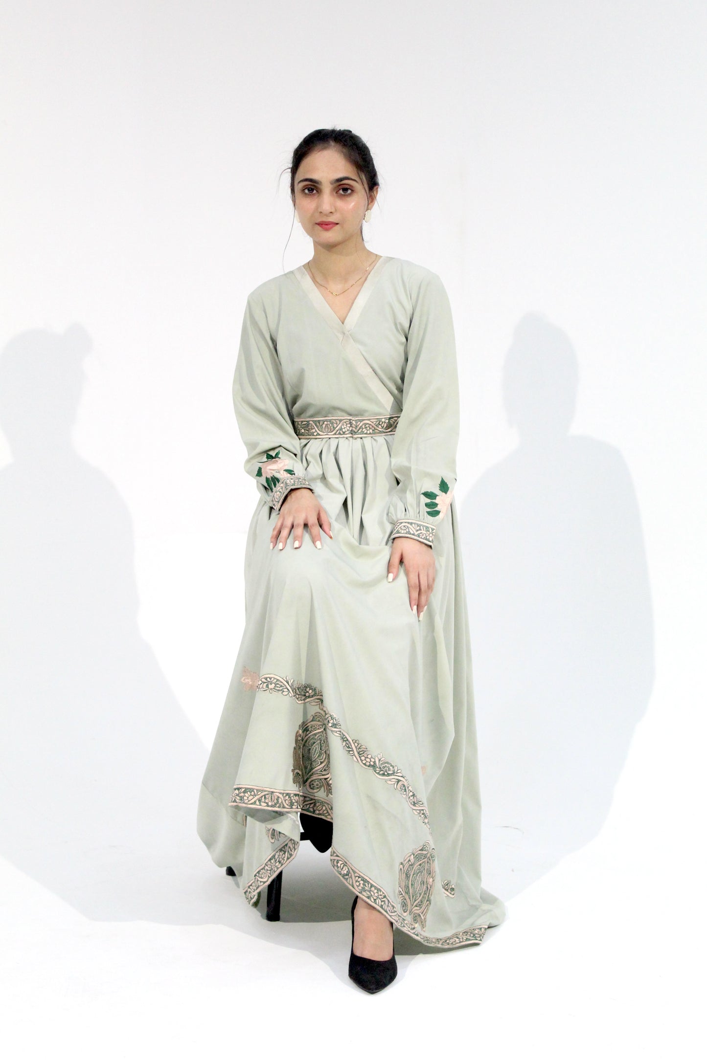 Greenfall - Sangemur Embroidered V-Neckline Full Frock