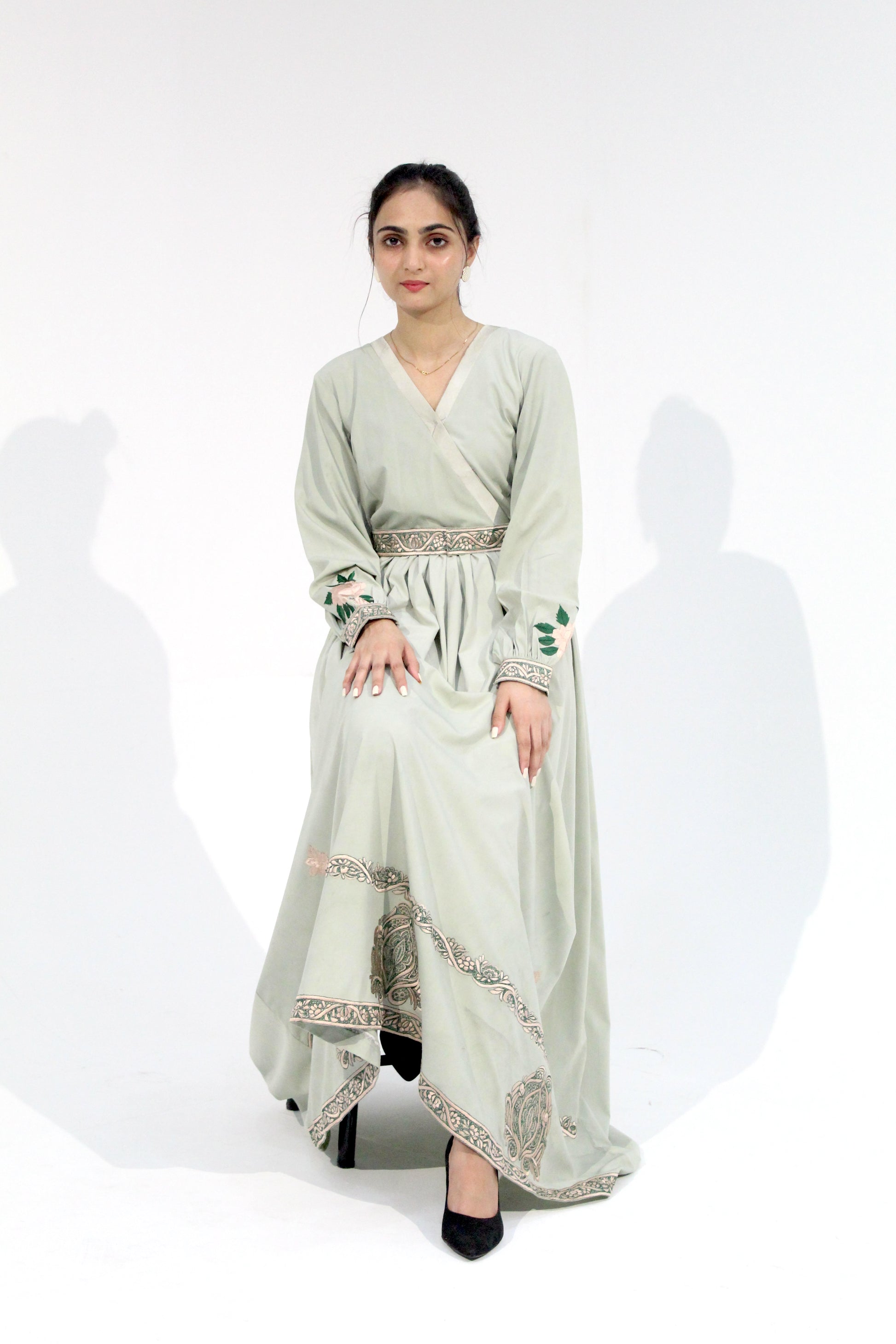 Greenfall - Sangemur Embroidered V-Neckline Full Frock