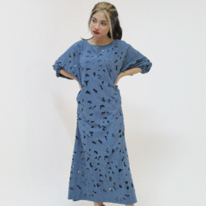 Azure Bloom – Cutwork Lawn Cotton Maxi Dress