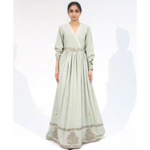 Greenfall – Sangemur Embroidered V-Neckline Full Frock