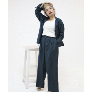 Blue Blazer and Wide-Legged High Waist Pants